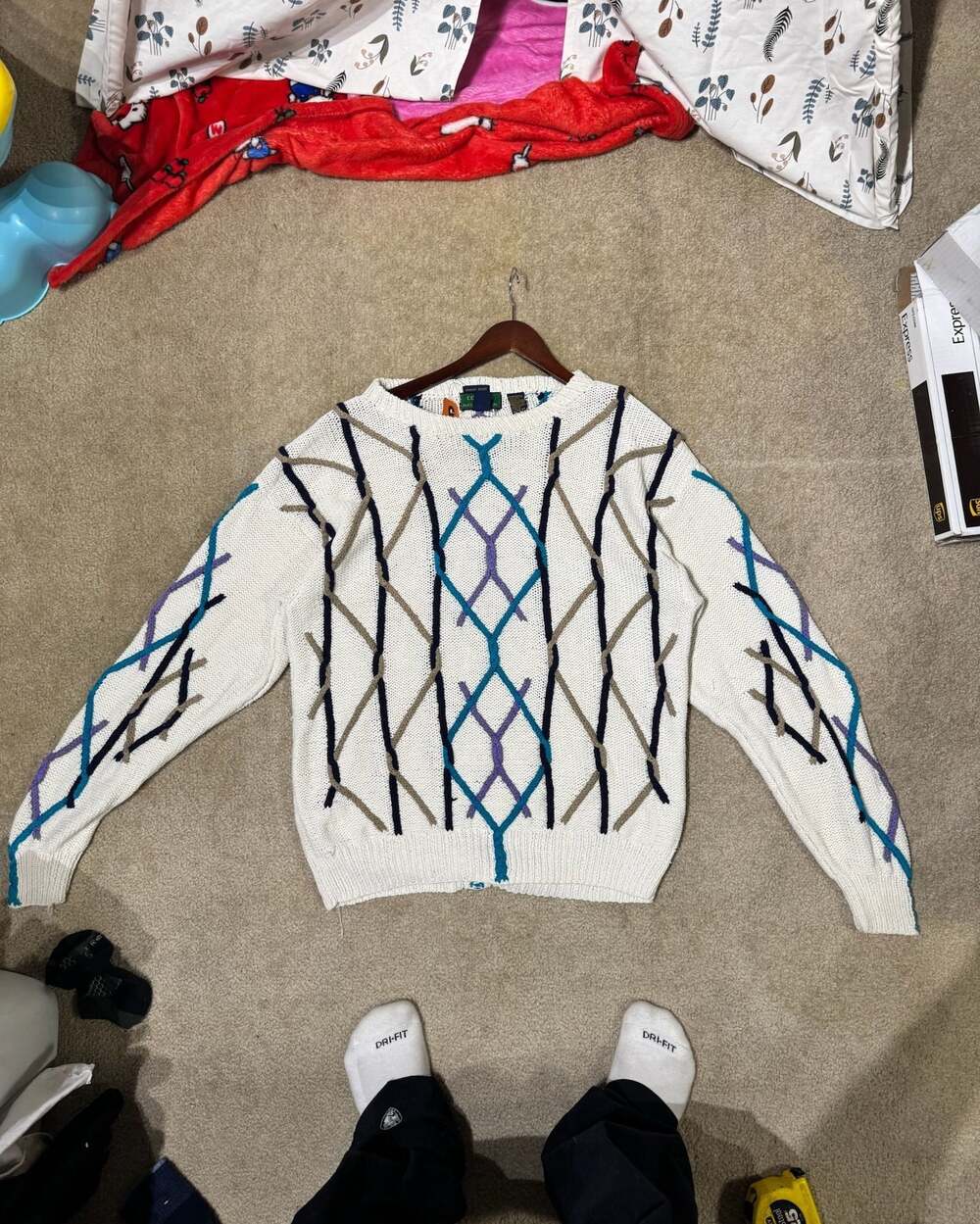 Vintage 90s Colours  Hand Knit Linen Blend Geometric Lattice Sweater